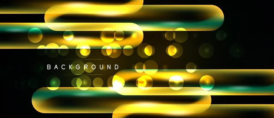 Abstract lines, circles create dynamic glowing effect. Dark background Illustrazione stock
