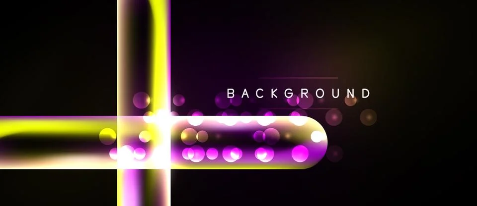 Abstract lines, circles create vibrant, modern design. Purple, yellow hues Illustrazione stock