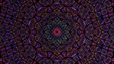 Abstract lines colorful light shining round shape in center, black background Video stock 225452312