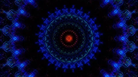Abstract lines colorful light shining round shape in center, black background Stock Footage 236465324