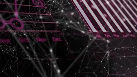 Abstract lines connecting white nodes moving in dark scene, showing translucent Stock Footage 329690862