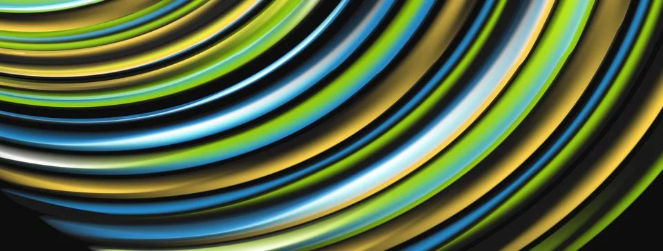 Abstract lines create dynamic flow. Bright colors blend, forming curved shape Stock Illustration