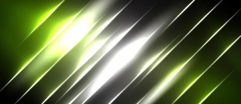 Abstract lines create dynamic, glowing effect. Green, white, gray hues domina Illustrazione stock