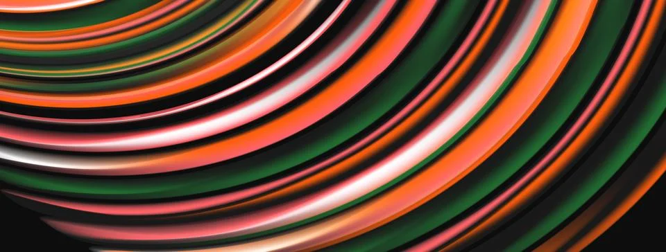 Abstract lines create dynamic visual flow. Orange, green, pink hues dominate Stock Illustration