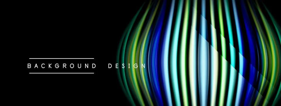 Abstract lines create vibrant, flowing shape. Dark background emphasizes Illustrazione stock
