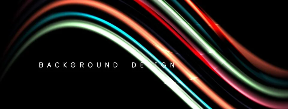 Abstract lines create vibrant waves against dark backdrop. Colors blend, fo.. Stockillustratie