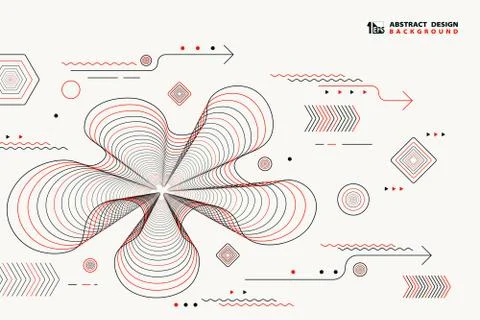 Abstract lines geometric vector elements design black and red color Stock Illustration