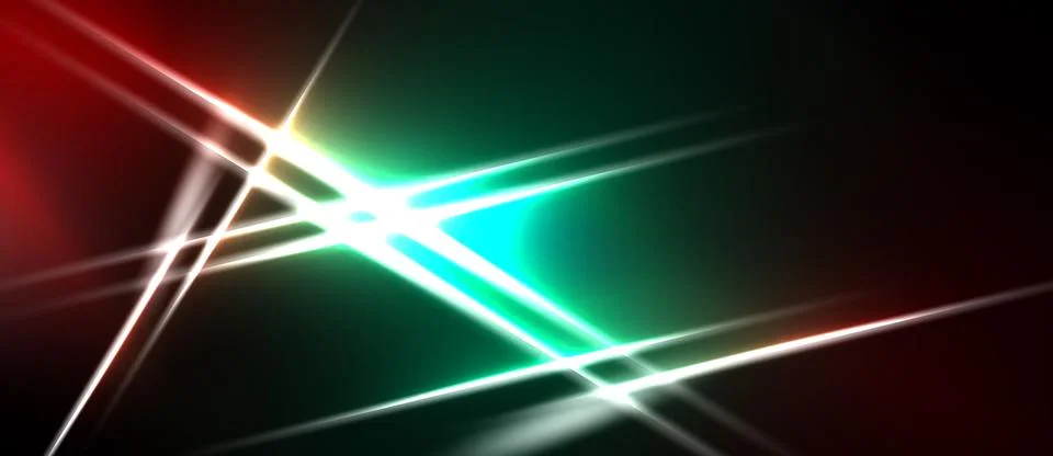 Abstract lines intersect, creating bright light effects. Red, teal, white c.. Stock Illustration
