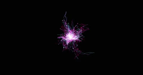 Abstract lines from particles chaotic movement, ignites an explosion on a black Stock Footage 164493279
