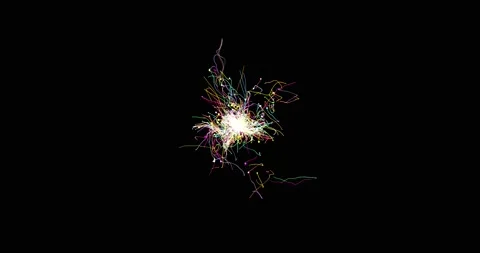 Abstract lines from particles chaotic movement, ignites an explosion on a black Stock Footage 164493436