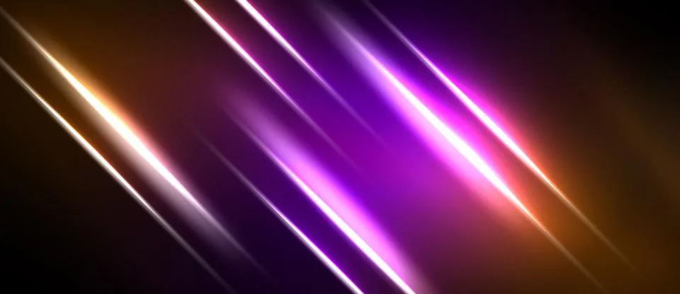 Abstract lines radiate, creating vibrant orange, purple glow. Dark background Stock Illustration