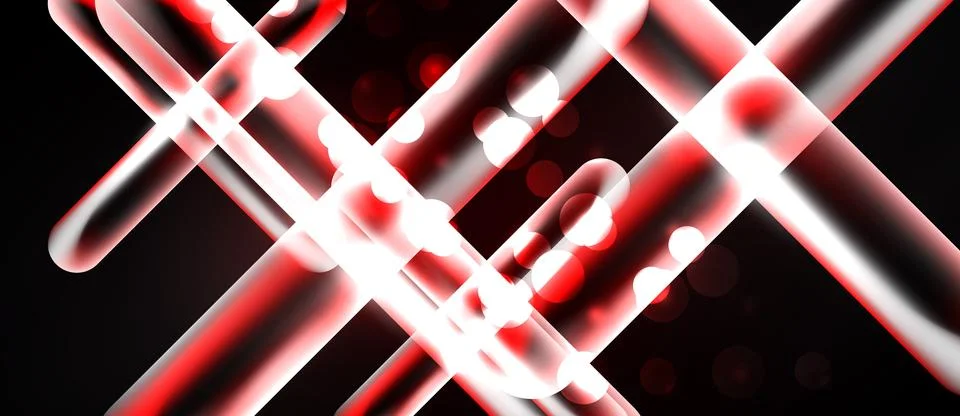Abstract lines, red glows, white streaks over black background. Dynamic Ilustração Stock