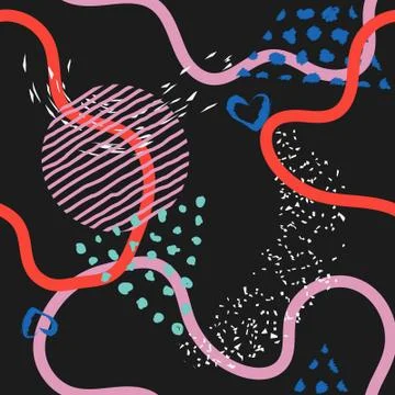 Abstract lines seamless pattern on orange background.Modern lines,hand painte Stock Illustration