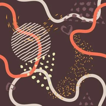 Abstract lines seamless pattern on orange background.Modern lines,hand painte Stock Illustration