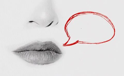 Abstract Lips and Red Speech Bubble Sketch Stock Illustration