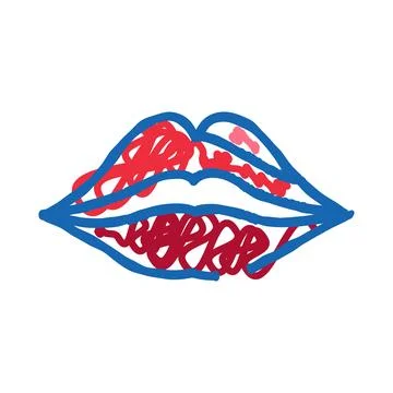 Abstract lips drawing with red and blue scribbles Stock Illustration