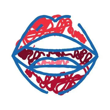 Abstract lips drawing with red scribble chaos イラスト素材