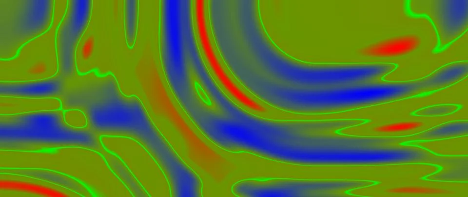 Abstract liquid background with flowing wave patterns in green blue and red Stock Illustration