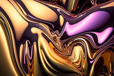 Abstract liquid background with metallic texture wallpaper digital art Stock Illustration