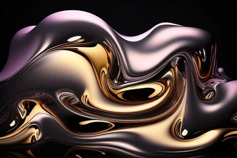 Abstract liquid background with metallic texture wallpaper digital art Stock Illustration