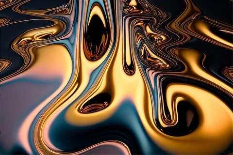 Abstract liquid background with metallic texture wallpaper digital art Stock Illustration