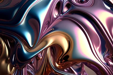 Abstract liquid background with metallic texture wallpaper digital art Stock Illustration
