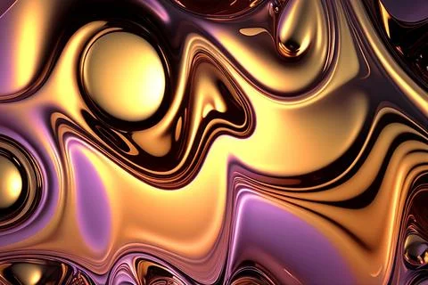 Abstract liquid background with metallic texture wallpaper digital art Stock Illustration