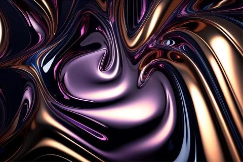 Abstract liquid background with metallic texture wallpaper digital art Stock Illustration