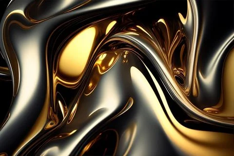 Abstract liquid background with metallic texture wallpaper digital art Stock Illustration