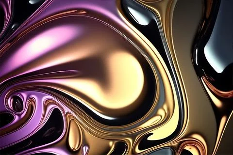 Abstract liquid background with metallic texture wallpaper digital art Stock Illustration
