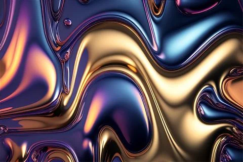 Abstract liquid background with metallic texture wallpaper digital art Stock Illustration