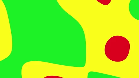 Abstract liquid background, in red, blue and light green ink on yellow Stock Footage 288860692