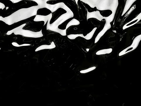 Abstract liquid chrome texture flowing black and white metallic waves backgro Stock Photos