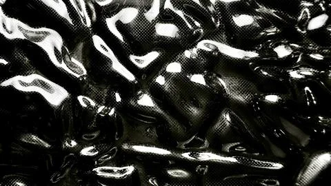 Abstract liquid dark fluid background ripples with metallic black chrome text Foto stock
