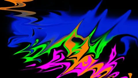 Abstract Liquid Flow Background with Vibrant Neon Colors on Black. Stock Illustration