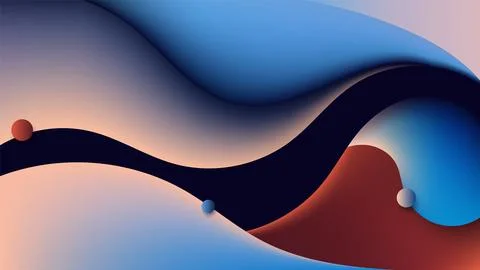 Abstract liquid flowing gradient blue peach background with dynamic spheres.. Stock Illustration