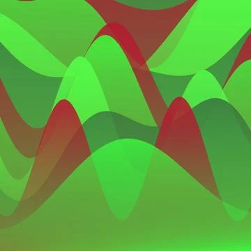 Abstract liquid fluid background featuring green and red wavy flowing layer.. Stock Illustration