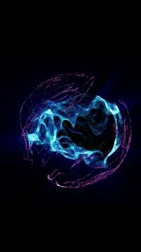 Abstract liquid-like form with neon blue and pink glow on a dark digital ba.. 스톡 일러스트