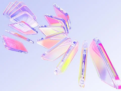 Abstract liquid glass wave effect of 3D square plates with gradient red pink Stock Illustration