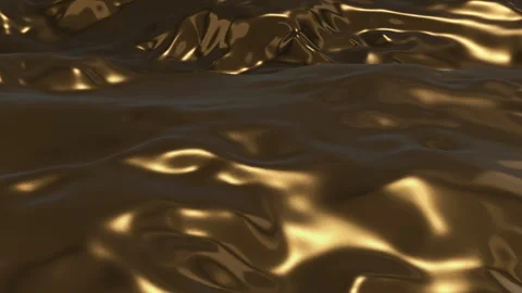 Abstract Liquid Gold Waves Background, 3D Rendered Metallic Texture Stock Footage 347813868