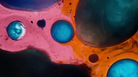 Abstract liquid ink motion background with swirling colorful paint bubbles .. Stock Footage 337749825