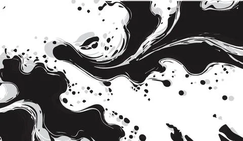 Abstract liquid ink splash design featuring flowing black and white swirls on a Illustrazione stock