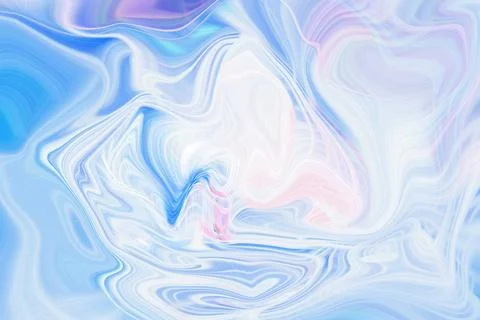 Abstract liquid marble art background with flowing swirls of blue, white Stock Illustration
