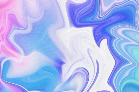 Abstract liquid marble background with flowing waves of blue pink and white Stock Illustration