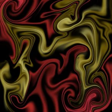 Abstract liquid marble background with vibrant red and gold swirls on black Stock Illustration