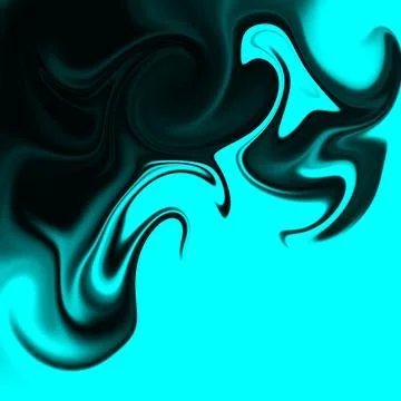 Abstract liquid marble background with vibrant cyan blue and deep black swirls Stock Illustration