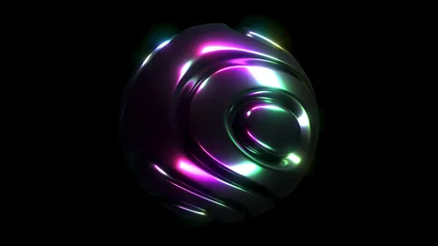 Abstract liquid metal sphere with glowing neon reflections Stock Footage 336025641