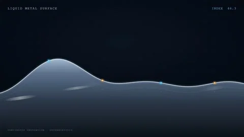 Abstract Liquid Metal Surface Rippling with Glowing Data Points on Dark Blue Stock Footage 344775875