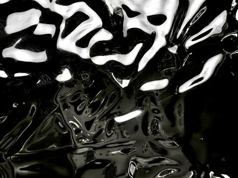 Abstract liquid metal texture with distorted chrome reflections and dark glos Stock-Fotos