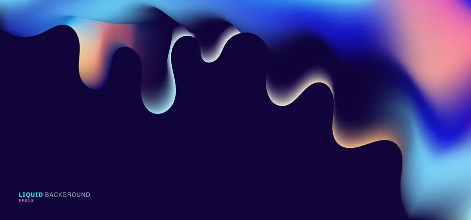 Abstract liquid or fluid gradient color shape flowing on dark blue background Stock Illustration